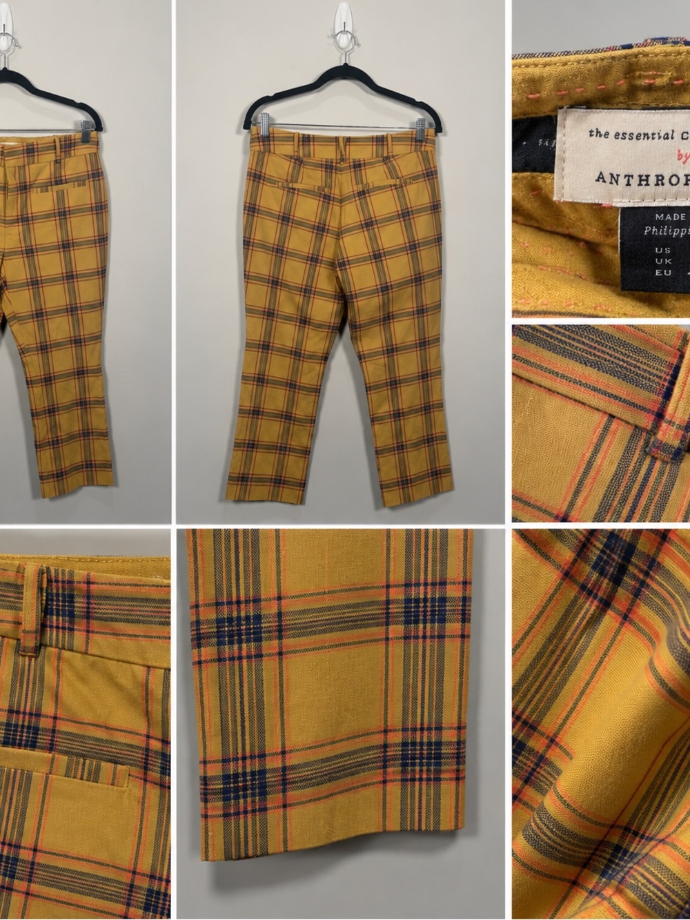 Anthropologie Essential Collection Mustard Plaid Cropped Pants Size 8